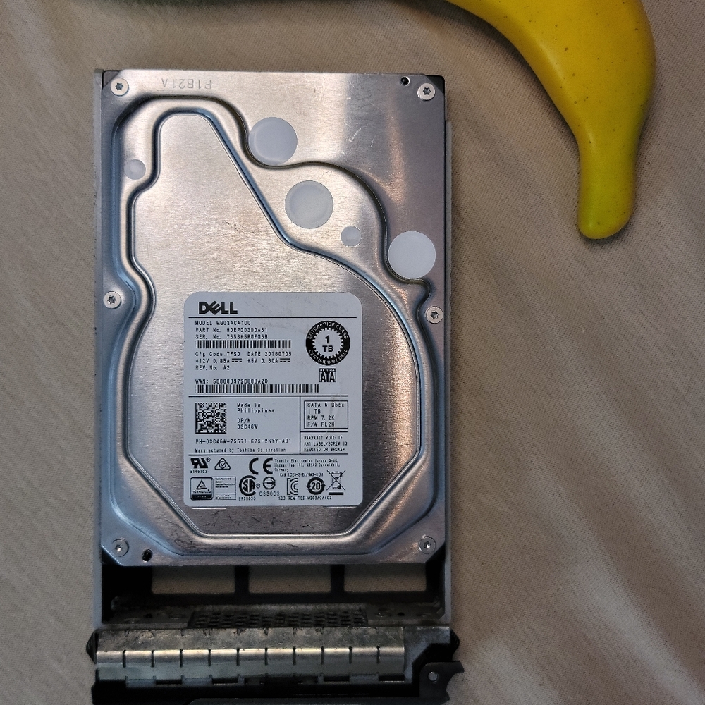 Dell 1TB 7.2K RPM SATA Hard Drive in Caddy (For Parts/Not Working)